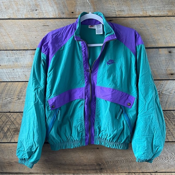 Vintage Nike Jacket Women’s Sz Small Teal Purple Windbreaker Full Zip Retro 90s - Picture 13 of 14